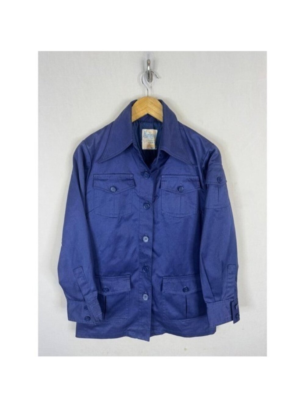 Vintage 70s Harbrook Vintage Royal Blue Safari Jacket Utility Field Coat Women 6